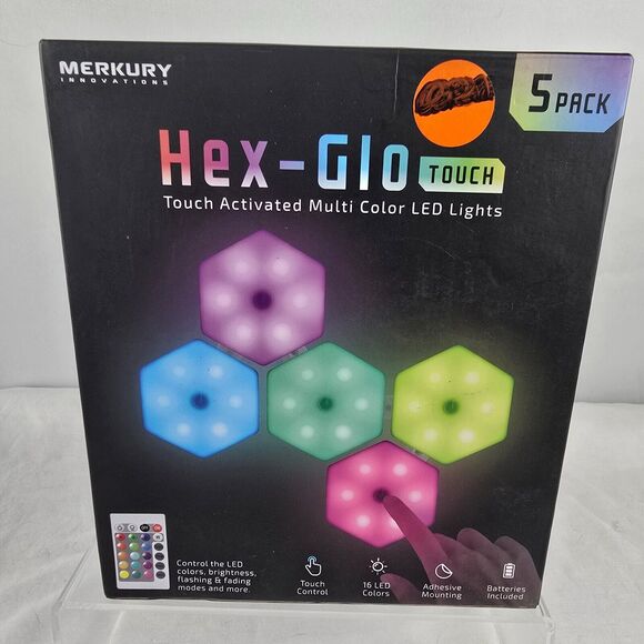 Merkury Hex-Glow Multi-Color Touch Activated Hex lights w/ Remote Control 5 pk - Picture 1 of 11